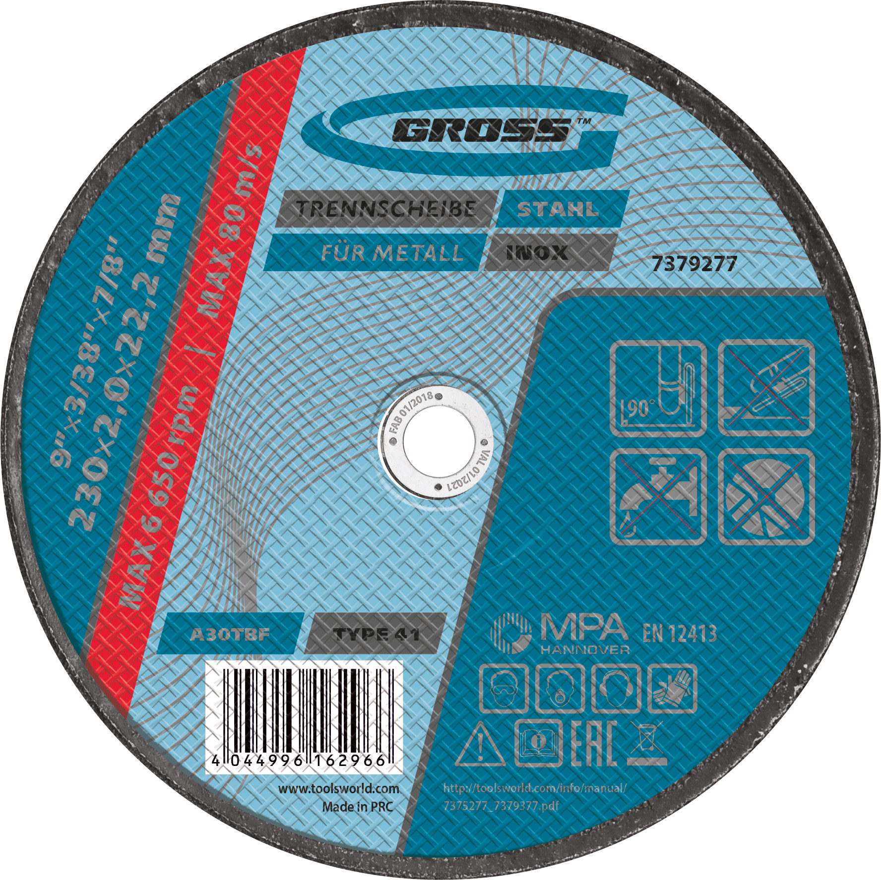 Disc de taiat metal, 230 х 2,0 х 22,2 mm// Gross