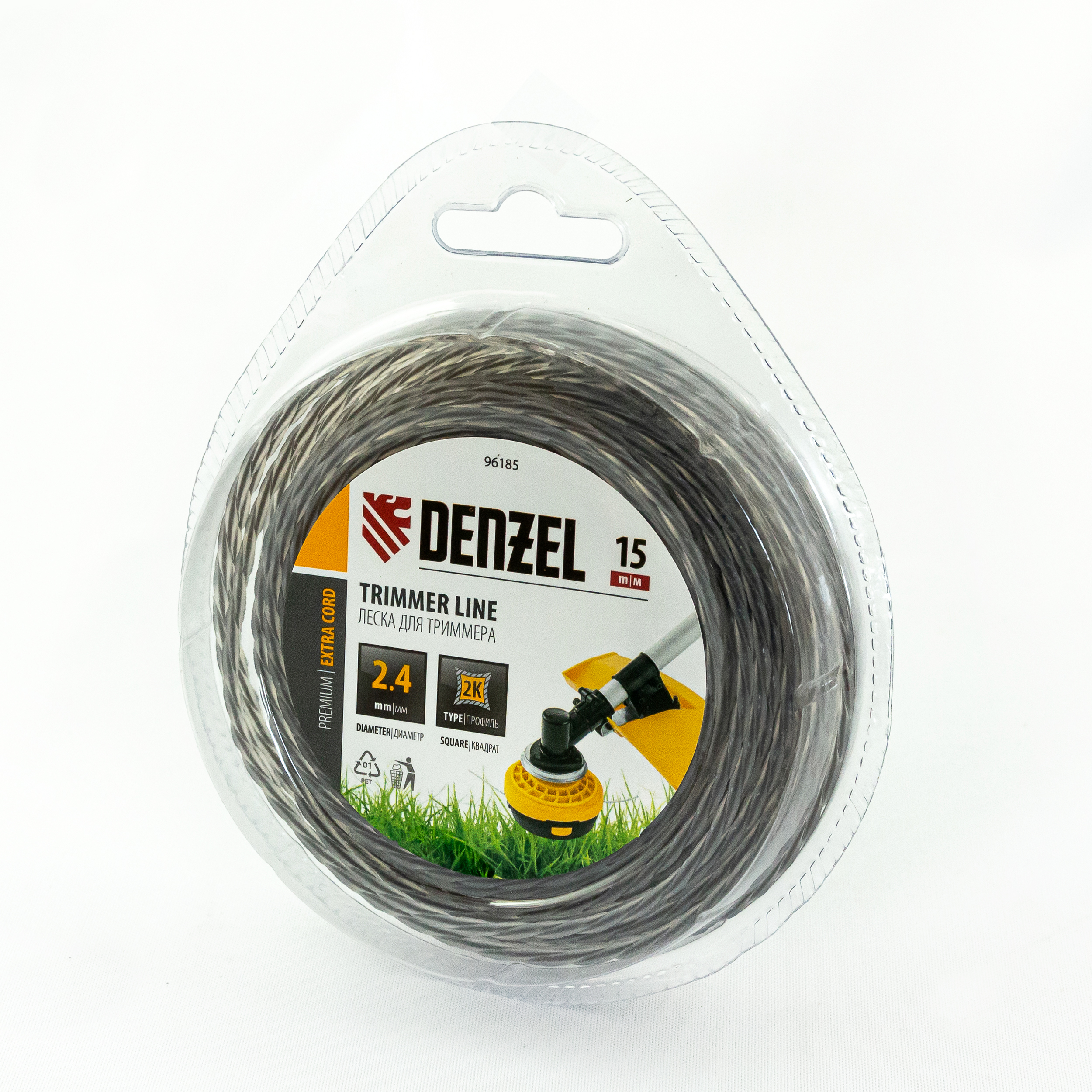 Fir de taiat iarba, patrat,  material cu insertii duble, pentru trimmer 2,4 mm х 15 m, EXTRA CORD// Denzel
