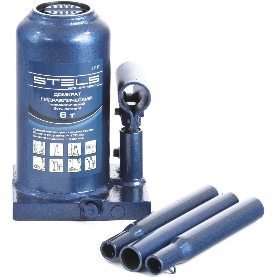 Cric hidraulic auto - butelie telescopic  6 t, ridicare H 170-420 mm// Stels