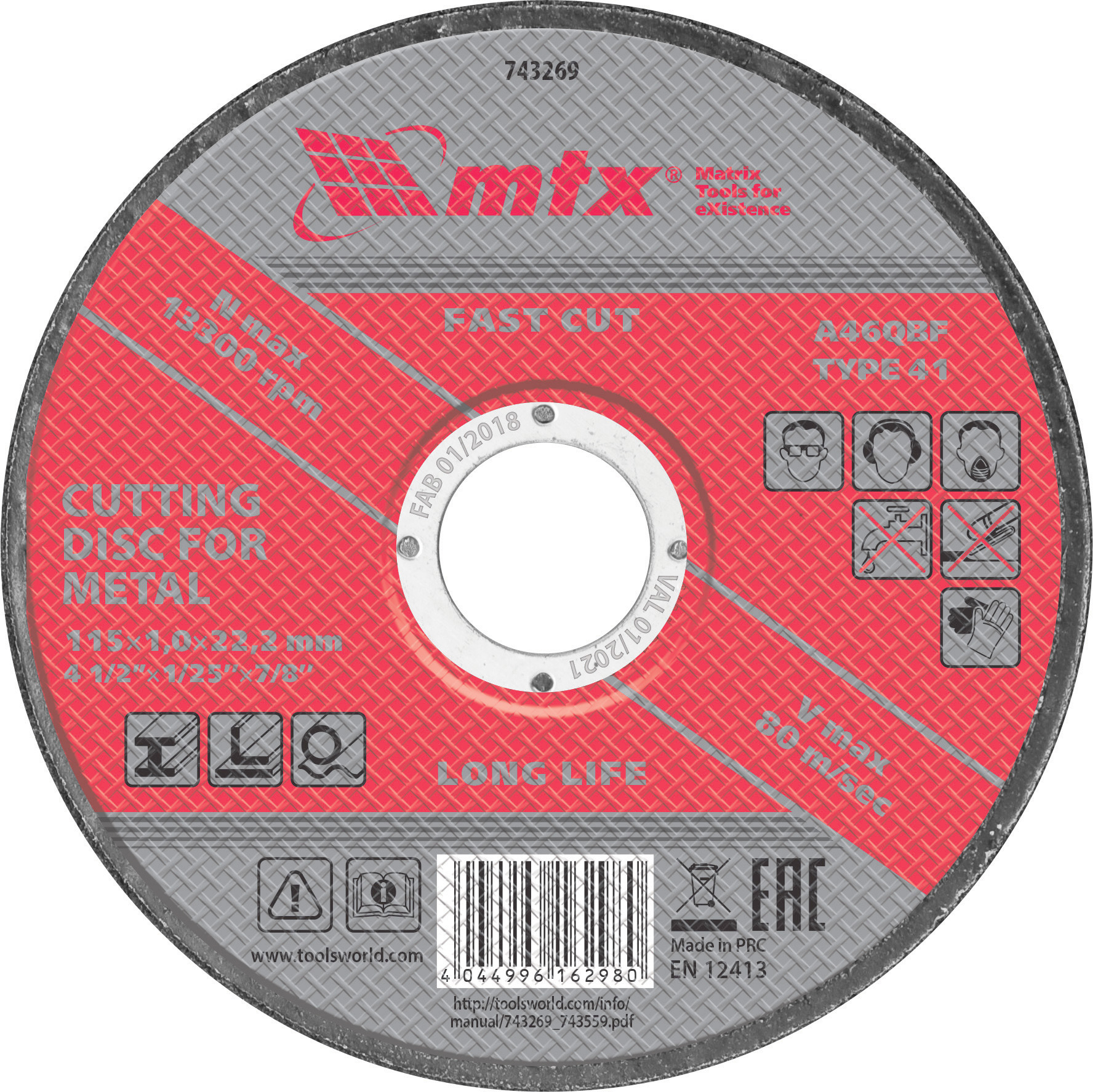 Disc debitare metal, 115 х 1 х 22 mm// MTX
