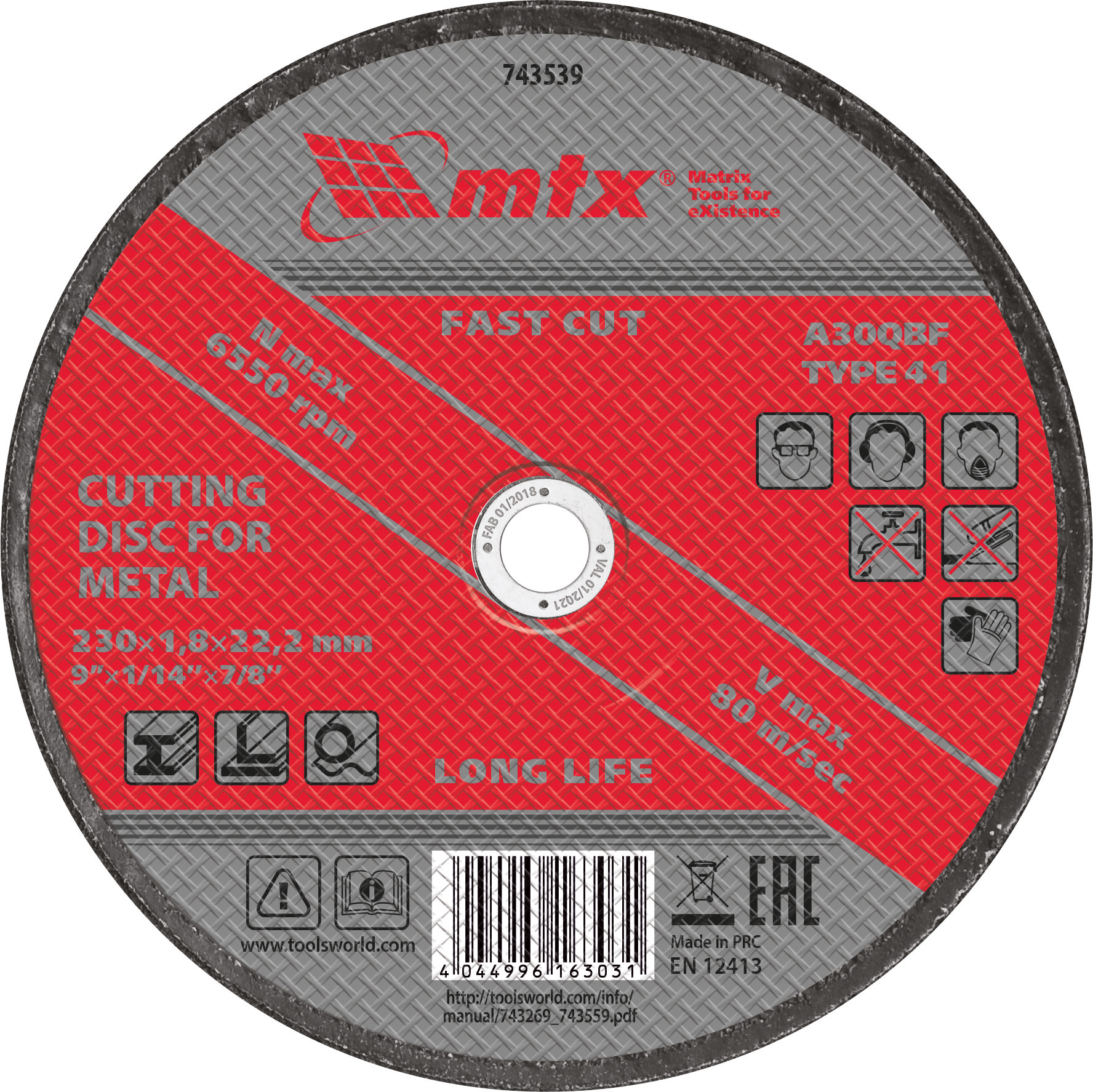 Disc de taiat metal, 230 х 1,8 х 22,2 mm// MTX