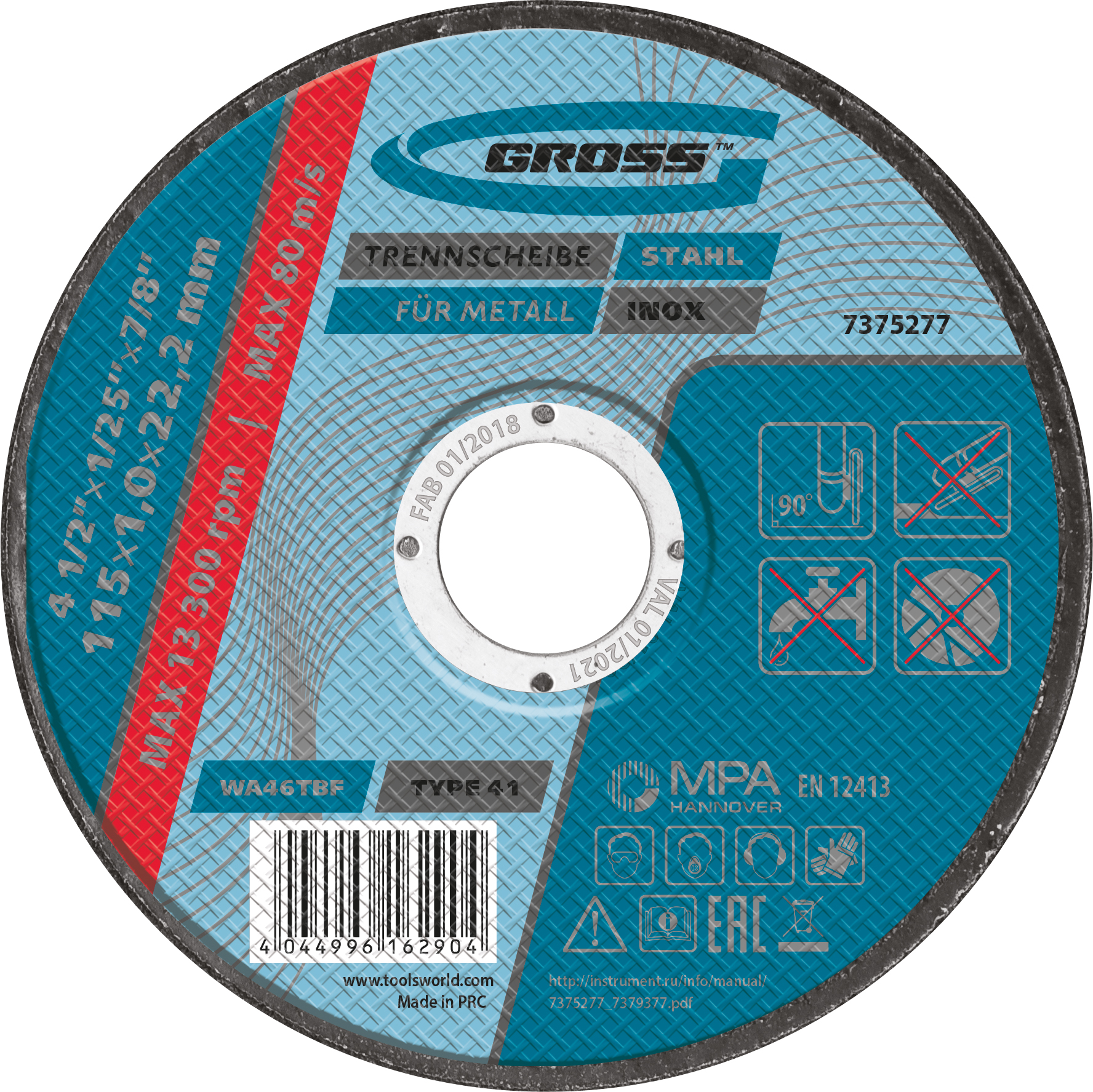 Disc de taiat metal, 115 х 1,0 х 22,2 mm// Gross